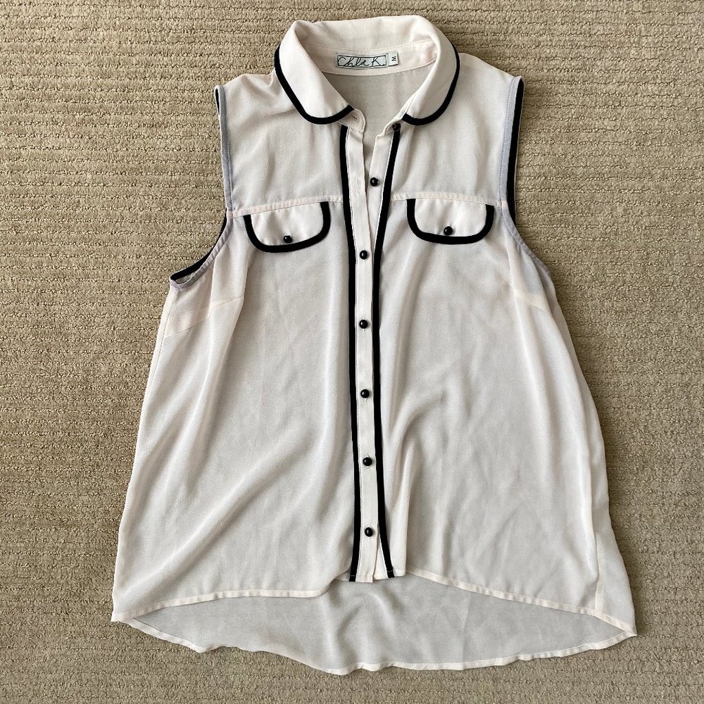 Cream and Black Button Up Blouse